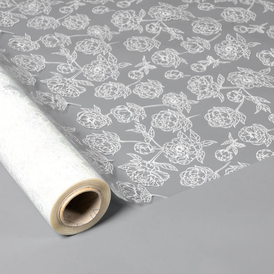 Transparent Polypropylene Spool White Roses
